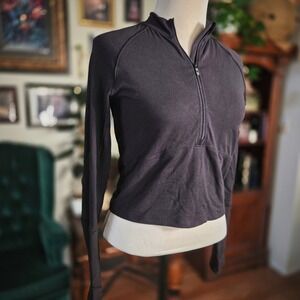 Lululemon Athletic Top Black Quarter Zip Pullover Cropped Yoga Workout Shirt XS